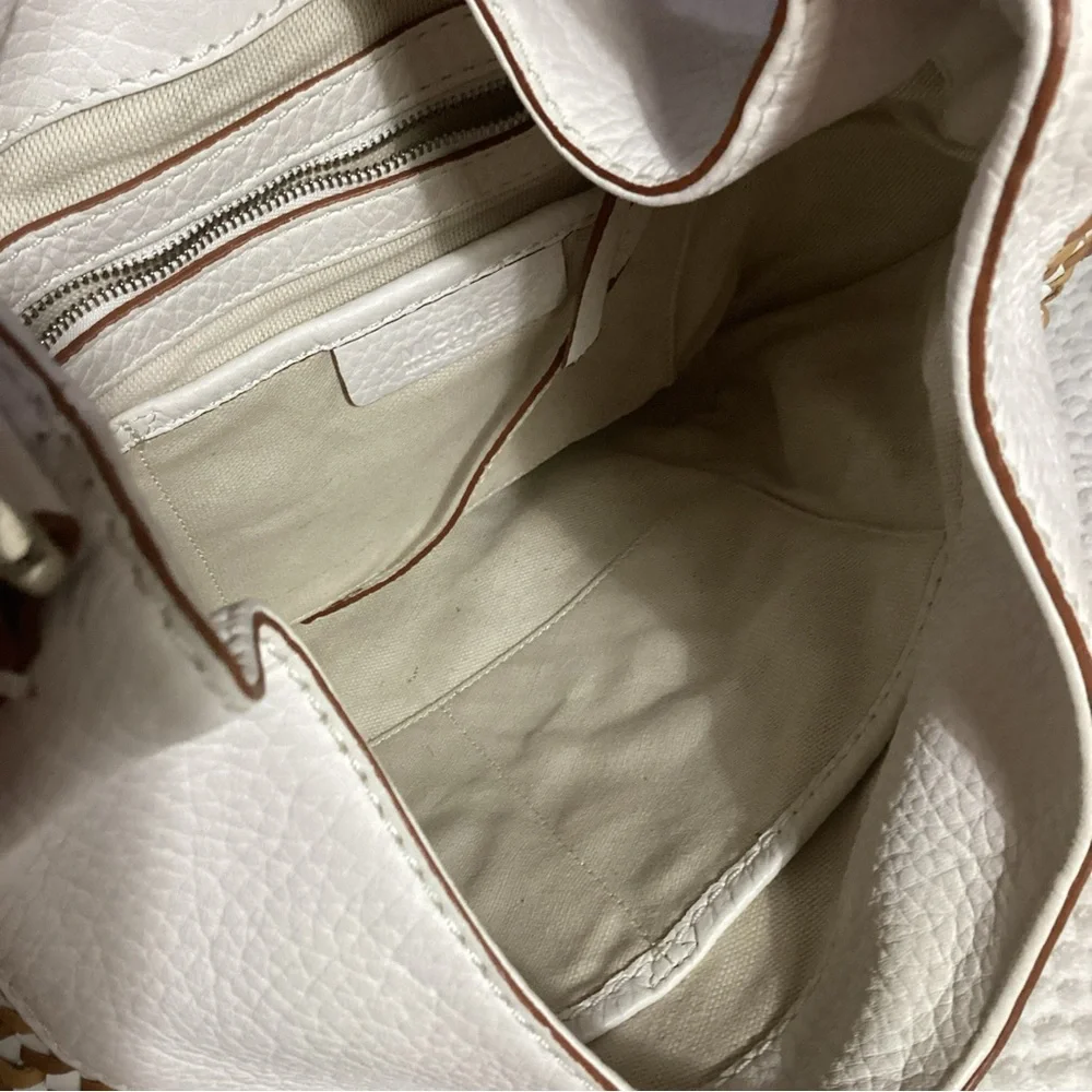 Michael Kors White Tan Woven Leather Hobo Shoulder Bag